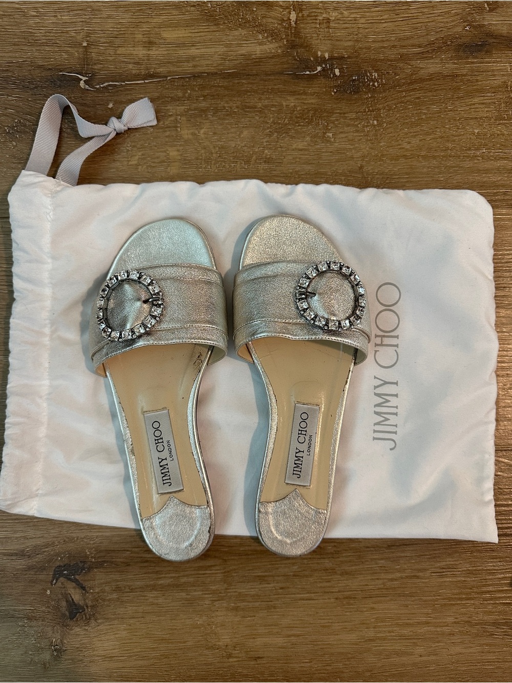 Jimmy Choo Silver Crystal-Embellished Slide Mules
